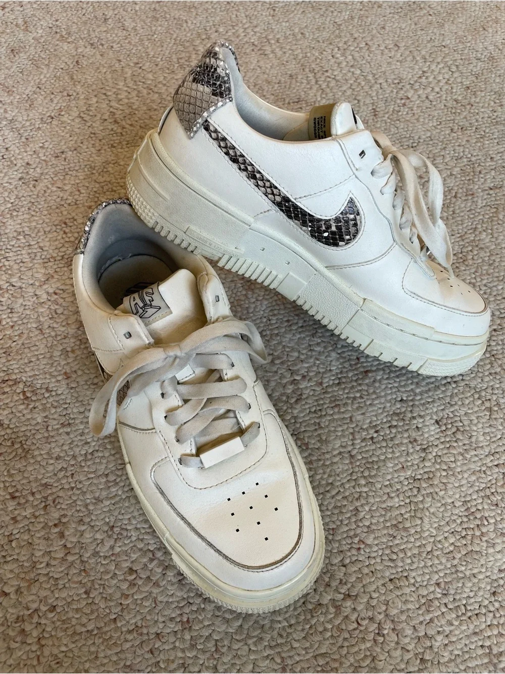 Nike AF1 White Platform Sneakers with Snake-Print Swoosh Everyday Staple Trendy - Picture 4 of 14